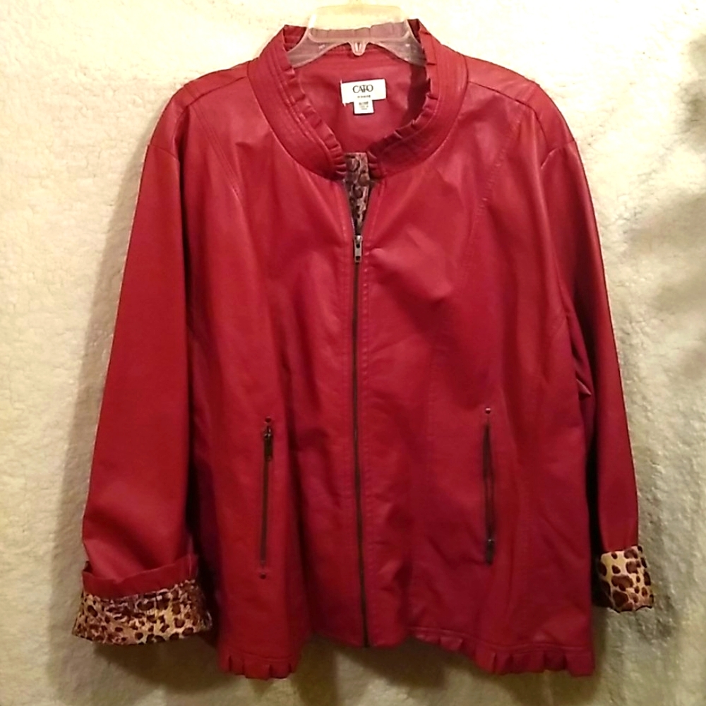 Faux leather jacket with animal print lining!